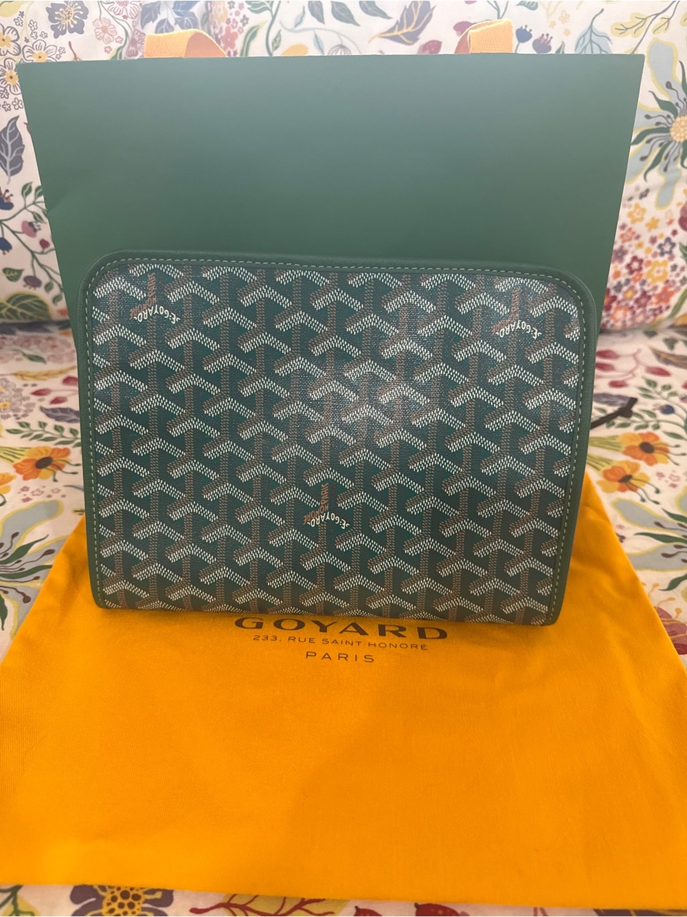 Goyard Forest Green Chevron Zip Pouch